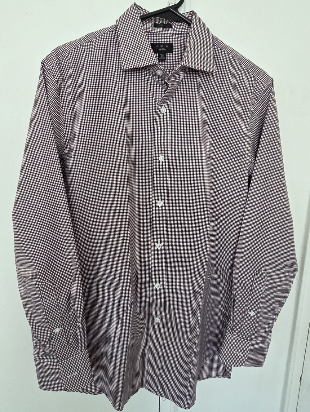 J. Crew Men's Red and White Checkered Button Down Shirt